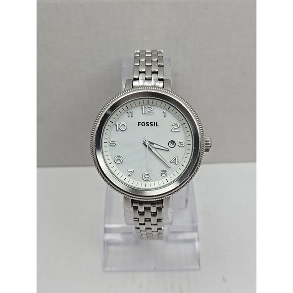 Fossil Bridgette AM4305 Womens Watch Silver Tone 42mm Date New Battery Sz. Small - Picture 1 of 11